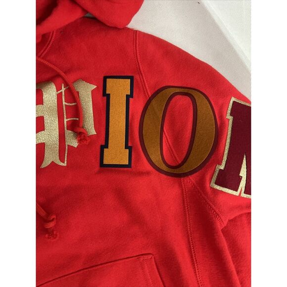 NEW CHAMPION RED REVERSE WEAVE OLD ENGLISH SCRIPT HOODIE SWEATSHIRT SZ XS XSMALL - Picture 6 of 7